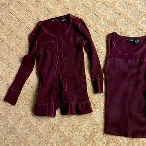 Victoria Secret Moda International Bergundy Sweater Set Size Small